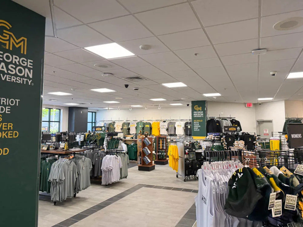 Newly stock merchandise, apparel, and office supplies in the Campus Store