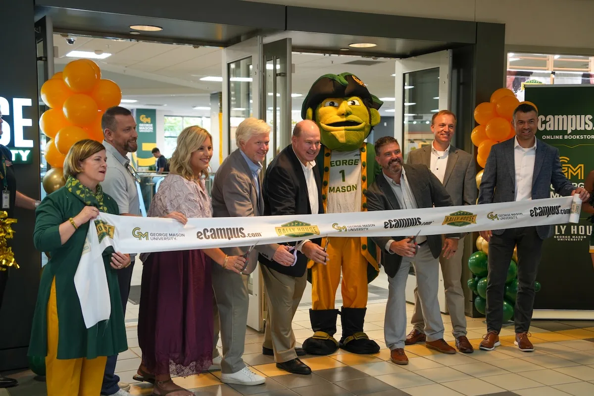 Pictured are university officials, government representatives, and presidents of Rally House and eCampus Catherine S. Read City of Fairfax during the ribbon cutting ceremony at the Fairfax Campus Store.