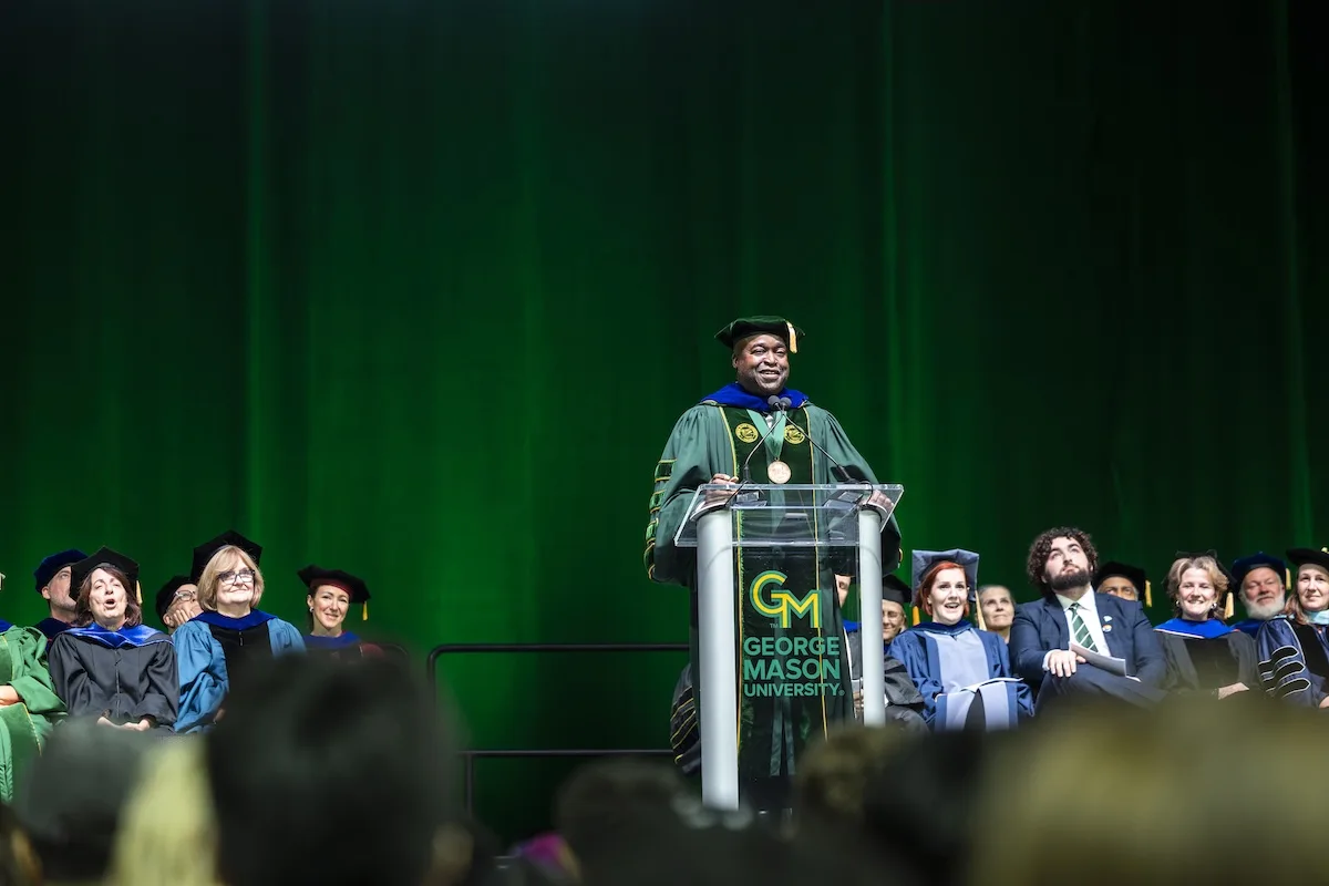 President Gregory Washington at New Student Convocation 2026 in EagleBank Arena.