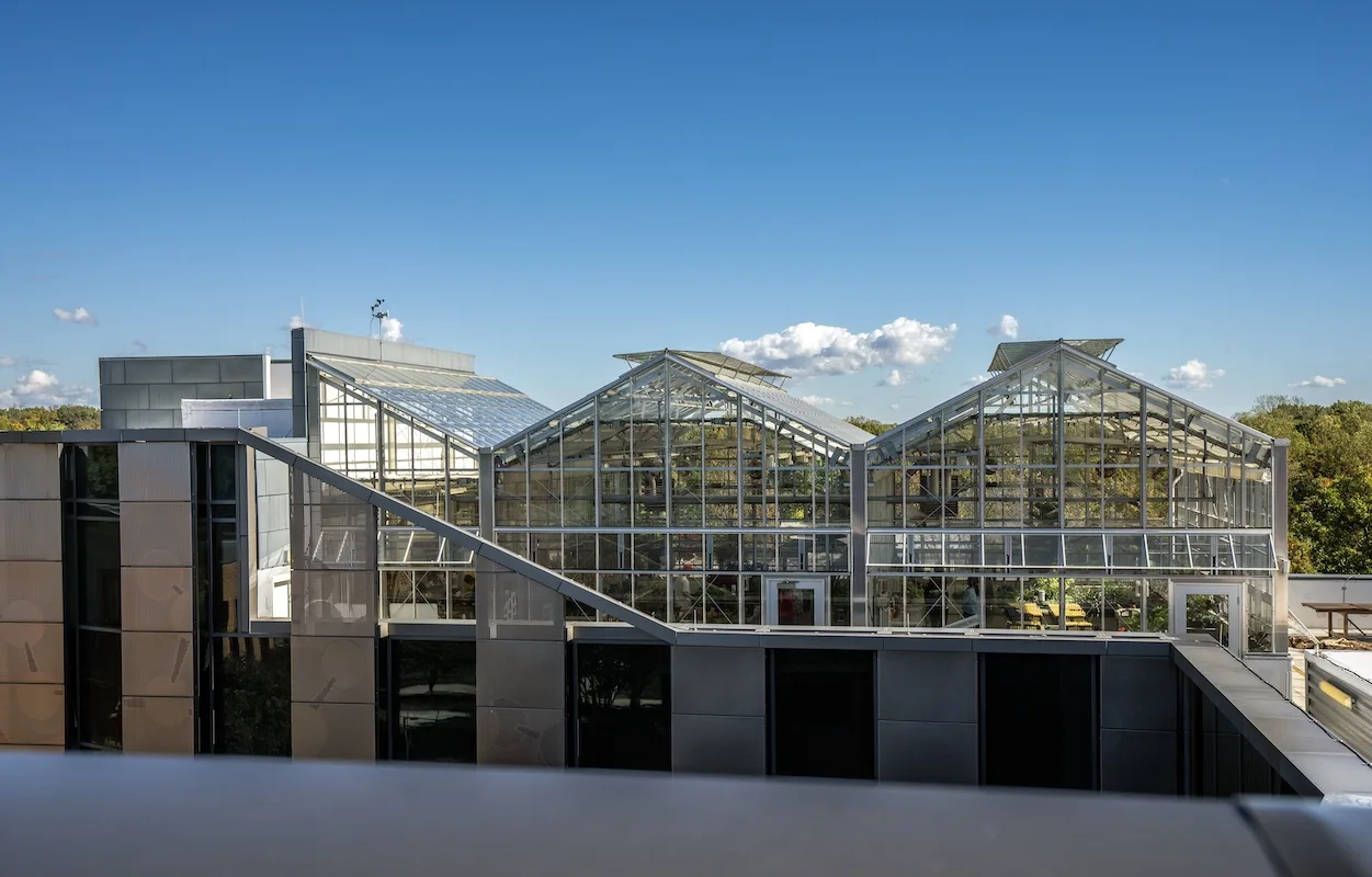 Exploratory Hall rooftop greenhouse on the Fairfax Campus.