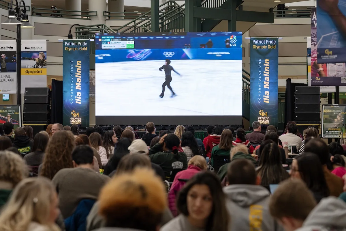 Ilia Malinin watch party in the Johnson Center, Fairfax Campus.