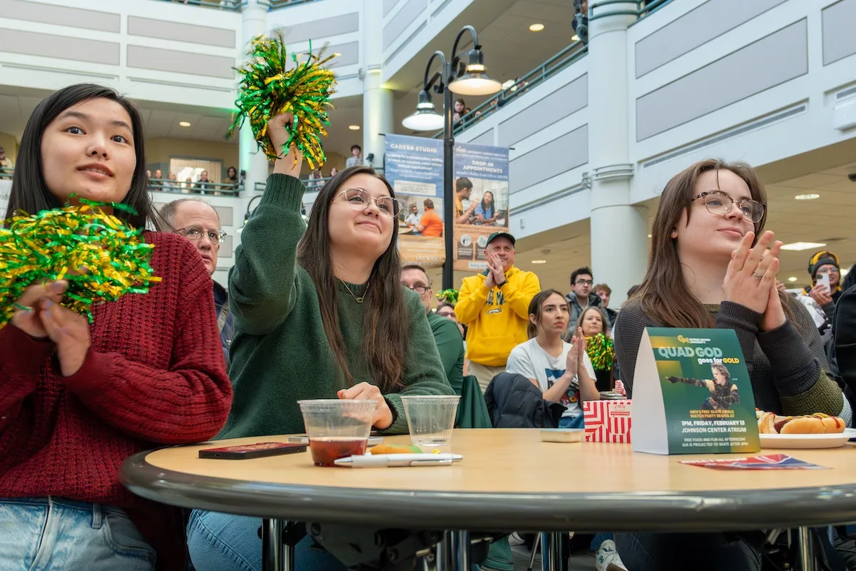 Students watching Ilia Malinin Olympic Watch Party.