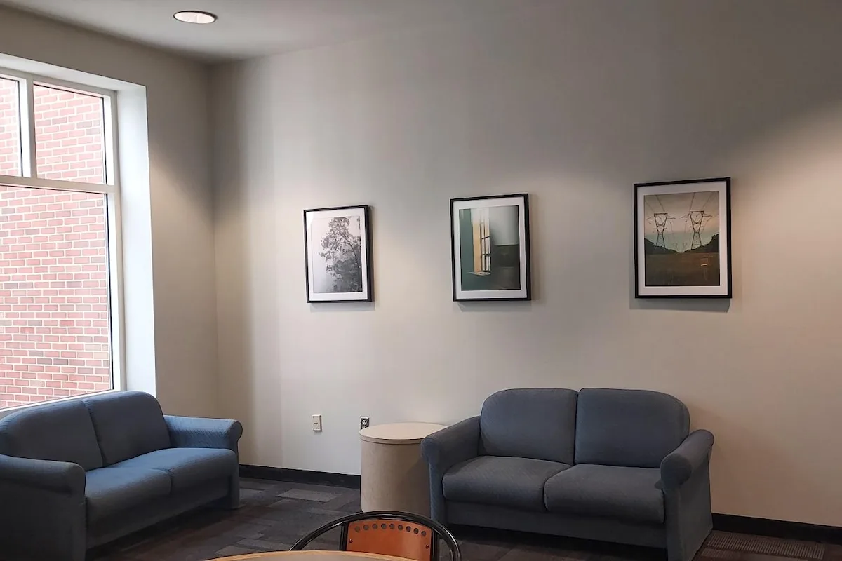 Student Center lounges featuring previous student employee artwork