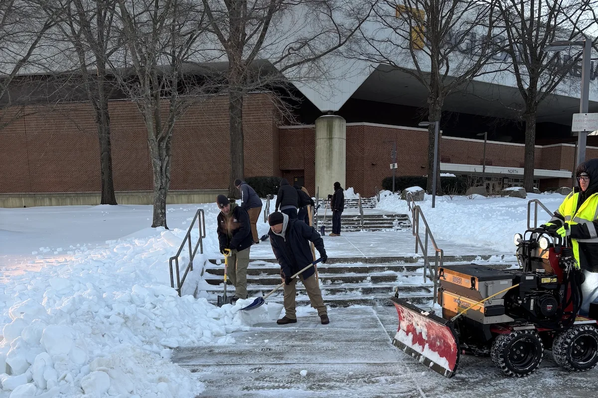 The crew was clearing the pathway on campus.