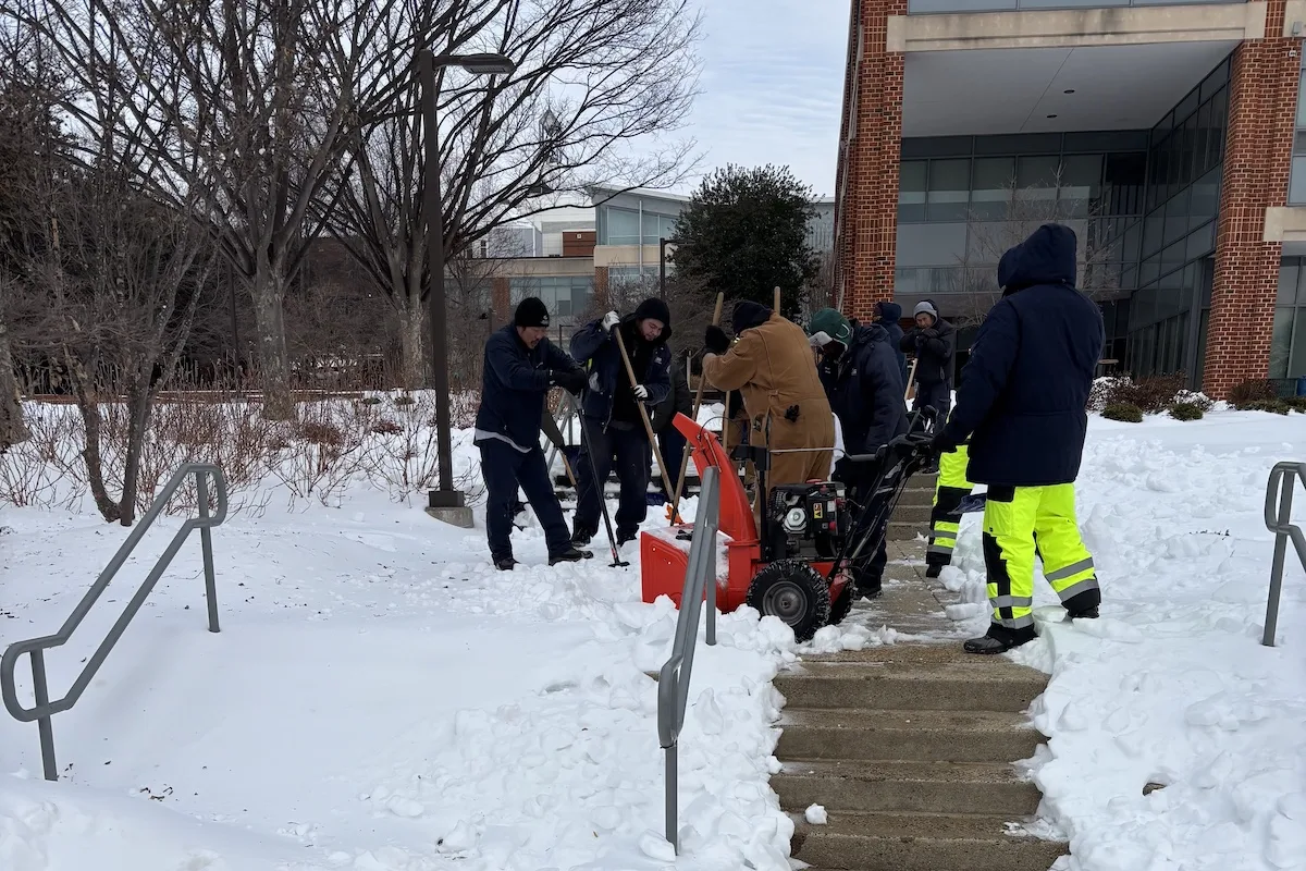 The crew was clearing the pathway on campus.