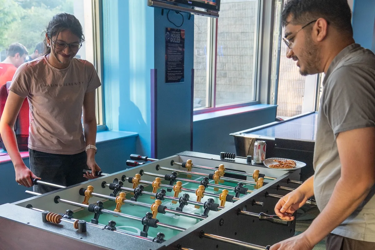 Students played the foosball at the Corner Pocket